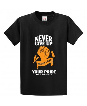Never Give Up Hand Fist Sign Classic Unisex Kids and Adults T-Shirt